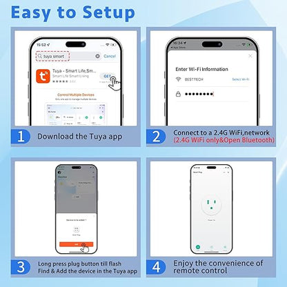 WiFi Smart Outlet Plug with Remote,GreenCycle Electric Smart Plug with Wall Switch,Compatible with Alexa and Google Home via Tuya,15A/1500W,Remote Control from Anywhere,TUV FCC List(2.4G)