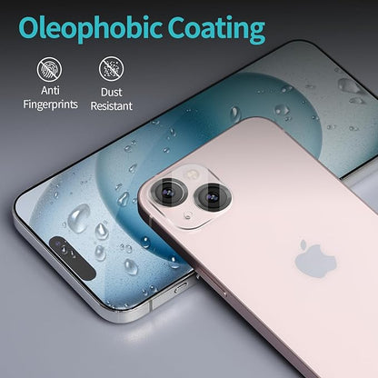 PEHAEL 2+2 Pack for iPhone 15 Privacy Screen Protector with Camera Lens Protector Full Coverage Anti-Spy Tempered Glass Film 9H Hardness Easy Installation Bubble Free [6.1 inch]