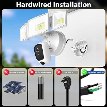 Onforu Hardwired Floodlight Camera Outdoor, 5500LM 2K HD Security Camera with Lights, Color Night Vision, Custom Motion Zones, 2-Way Audio, Built-in Siren, 24/7 Record, 2.4GHz WiFi, Works with Alexa