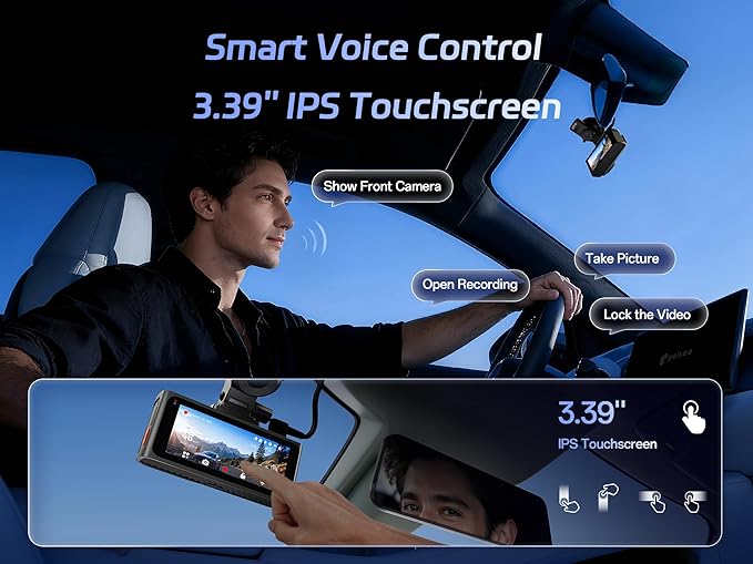 Pelsee S3 Touch 4K Dash Cam Front and Rear, STARVIS 2 Sensor, STARLIT™ Full Color Night Vision, 128GB Card, WiFi 6, ADAS, Dash Camera for Cars with 3.39"IPS Screen, Voice Control, 24H Parking Mode GPS