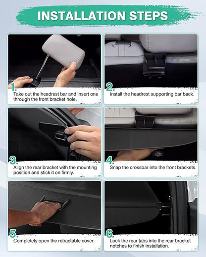 Powerty Cargo Cover for 2020-2024 2025 Ford Escape Accessories Trunk Cover Retractable Trunk Shielding Shade Cargo Luggage Cover Black