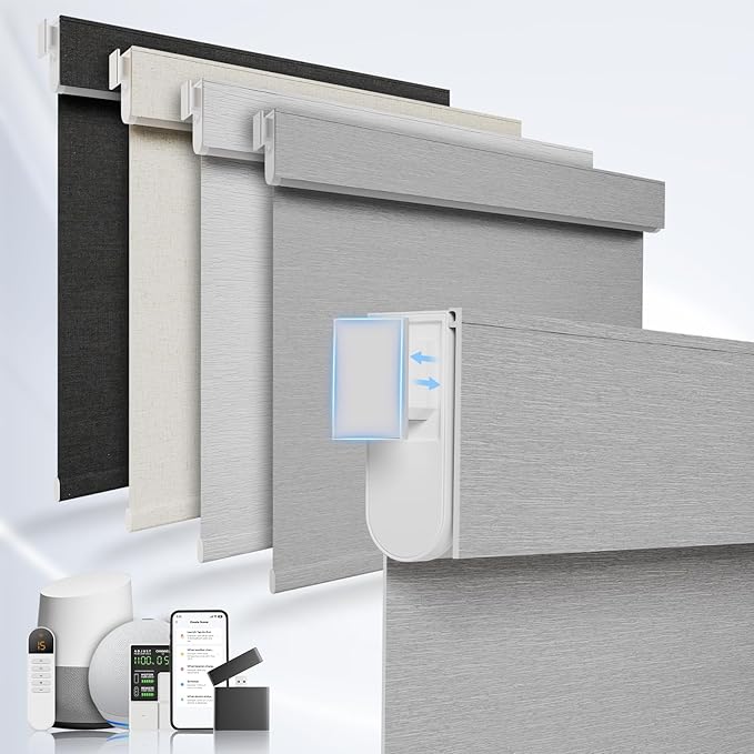 No Drill Motorized Blinds with Remote, No Tools Automatic Blinds for Window, Blackout Motorized Shades, Light-Filtering Smart Blind, Dry Battery, Customized Size, Grey