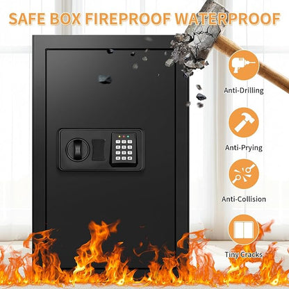 5.2 Cub Large Fireproof Safes for Home Use, Digital Security Safe Home Safes Fireproof Waterproof with Combination Lock and 3 Removable Shelves, Anti-Theft Fire Safe Box for Document Money Valuables