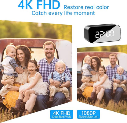 Mini Camera Clock WiFi Camera Alarm 4K FHD Covert Nanny Cam Video Recorder Wireless Indoor Home Office Security Night Vision Motion Detection 5G and 2.4G Wi-Fi Cameras Clock