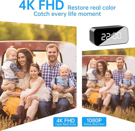 Mini Camera Clock WiFi Camera Alarm 4K FHD Covert Nanny Cam Video Recorder Wireless Indoor Home Office Security Night Vision Motion Detection 5G and 2.4G Wi-Fi Cameras Clock
