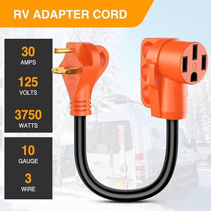 Nilight 30 Amp to 50 Amp RV Plug Electrical Adapter Cord Dogbone 18 Inch | TT-30P 30A Male Plug 14-50R 50A Female Receptacle Convert 30AMP Campground Power to 50A for 50A RV Camper Trailer Not for EV