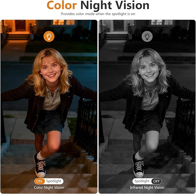 2K Security Camera Wireless Outdoor,Solar Powered WiFi Cameras for Home Security with Motion Detection,Color Night Vision(Spotlight),Instant Alert,2-Way Audio,Siren&SD/Cloud Storage,IP65,2.4GHz,2 Pack