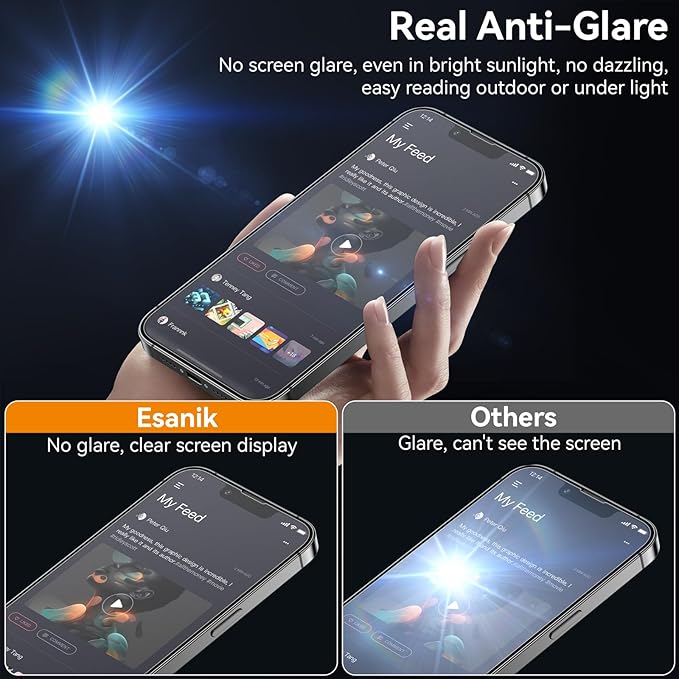 Esanik 2 Pack Matte Privacy Glass Screen Protector for iPhone 17e/16e/13/13 Pro/14 Anti-Glare & Anti-Spy,Anti-Reflection, Smooth as Silk, Military-Grade 9H Hardness,Flawless Fit Tray
