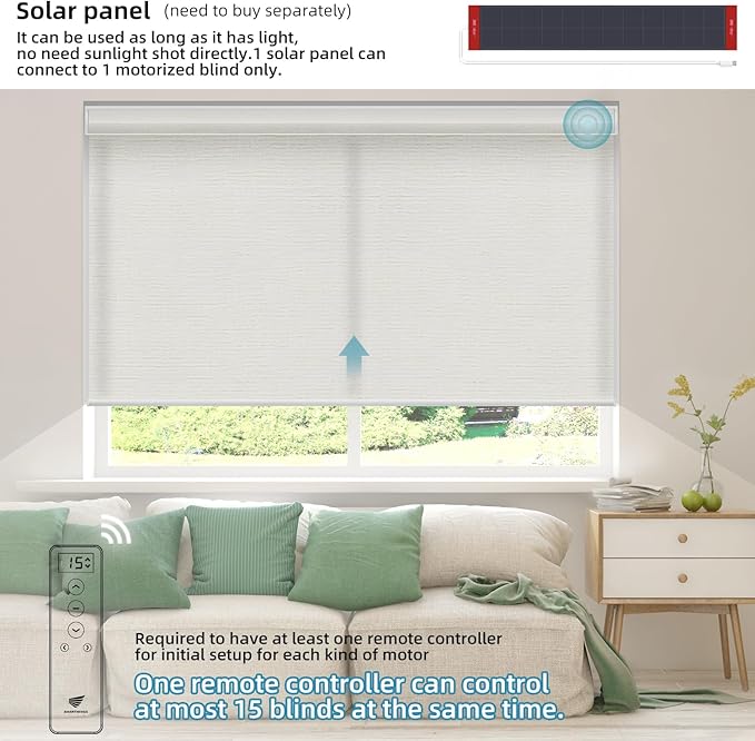 SmartWings Motorized Light Filtering Shades, Work with Matter Homekit Z-Wave Alexa Google, 70% Blackout Shades Translucent, Cordless Blinds with Remote Rechargeable, Max 110" W x 148" H, Safari Ivory