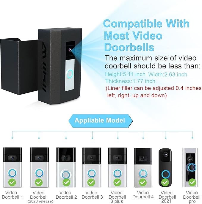 Bleu Clair Anti-Theft Doorbell Mount All Metal No Need to Drill Not Block Doorbell Motion Sensor Compatible with Ring & Other Video Doorbells for Home Rentals Office Room Apartment