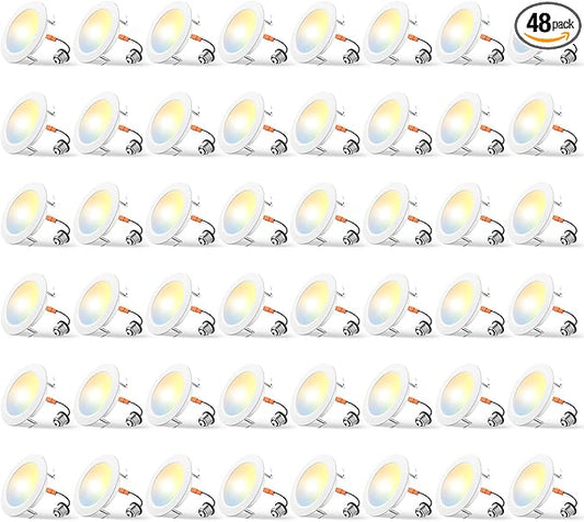 Amico Recessed Lighting 4 Inch, 48 Pack 5CCT Flat LED Can Lights, 2700K/3000K/4000K/5000K/6000K Selectable, 7W Eqv 120W, 700LM Brightness, Retrofit Installation - ETL & FCC