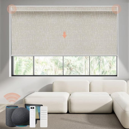 Motorized Blinds Roller Shade with Remote: Canisteo Automatic Smart Blind for Windows 100% Blackout, Electric Blinds Compatible with Alexa/Google Home/Apple Homekit, Customized Size, Cozy Cream