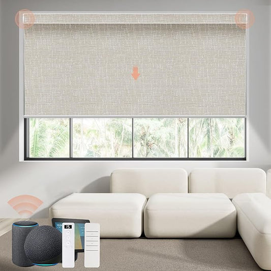 Motorized Blinds Roller Shade with Remote: Canisteo Automatic Smart Blind for Windows 100% Blackout, Electric Blinds Compatible with Alexa/Google Home/Apple Homekit, Customized Size, Cozy Cream