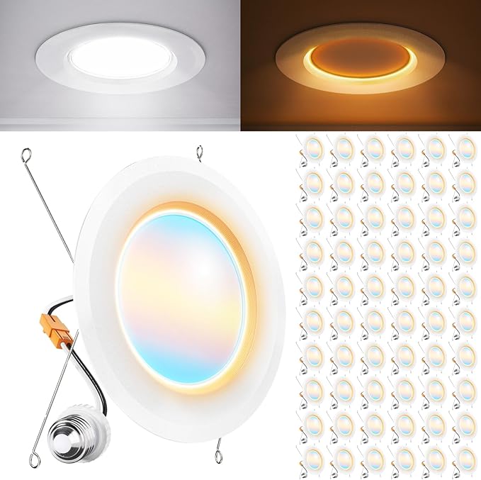 Sunco 60 Pack 6 Inch Recessed Light with Night Light, LED Can Lights Retrofit Lighting, 1000 LM, 12W, Selectable CCT 2700K/3000K/4000K/5000K/6000K, Dimmable, Damp Rated ETL