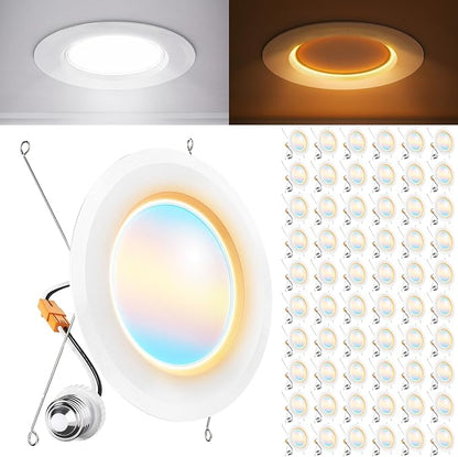 Sunco 60 Pack 6 Inch Recessed Light with Night Light, LED Can Lights Retrofit Lighting, 1000 LM, 12W, Selectable CCT 2700K/3000K/4000K/5000K/6000K, Dimmable, Damp Rated ETL