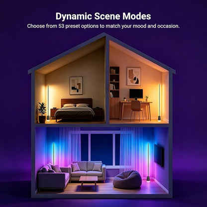 NEEWER NF06 RGB IC CW Smart Floor Lamp, 1500lm LED Standing Corner Light Compatible with Google and Alexa, APP/AI Design/Music Sync/16 Million Color Ambient Lighting, Living Room Bedroom Home Decor