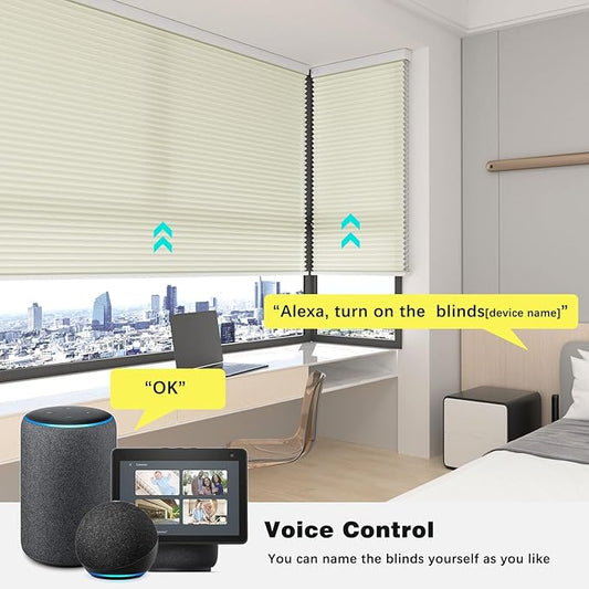 Changshade Smart Blinds Cellular Shades for Windows Doors Motorized with Remote Control, Custom Size Automatic Honeycomb Blind Electric Power Work with Alexa, Google Home, Light Filtering, Beige
