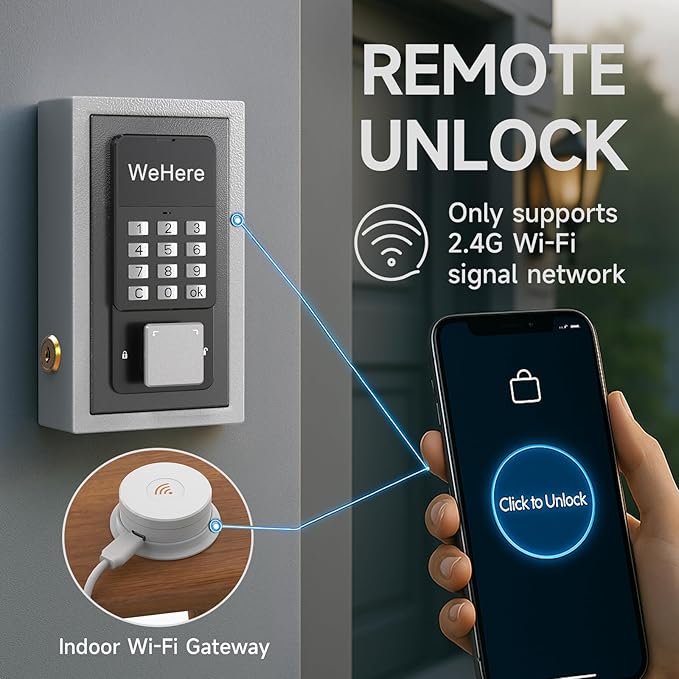 Wi-Fi Bridge (W100) & Door Sensor for WeHere Smart Lockboxes, Door Sensor for Business/Store/Home/Office Security, App Remote Check Door Close or Open