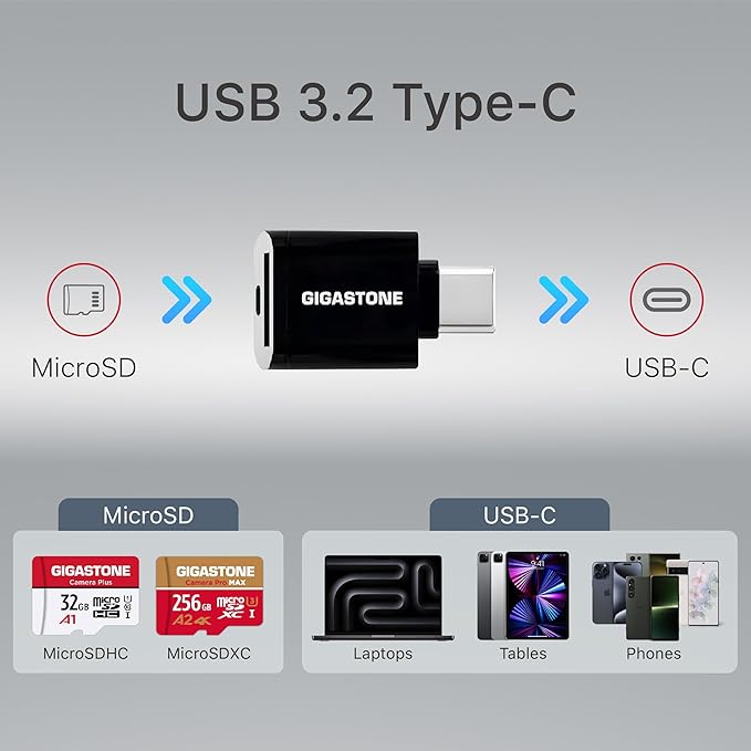 【5-Years Data Recovery】 GIGASTONE 128GB Micro SD Card with USB 3.2 Type C Card Reader, 4K Camera Pro MAX, Speed Up to 120MB/s Compatible with Gopro, DJI, Dash Cam, MicroSDXC UHS-I A2 V30 U3
