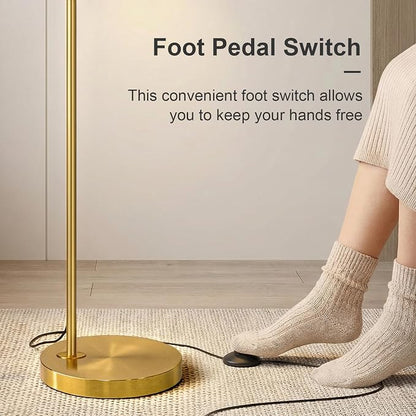 Oneach 66" Gold Floor Lamp for Living Room, Boho Floor Lamp with LED Bulb, Foot Switch, Rattan Shade, Industrial Tall Farmhouse Standing Lamp for Bedroom, Dining Room, Study Room, Office