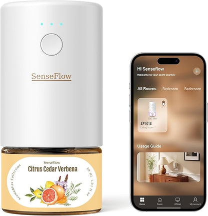 SF101S Smart Fragrance Diffuser - Wi-Fi Aromatherapy, Adjustable Atomizer, 40-Day Scent, LED Light, 2 Essential Oils, Ideal for Home, Hotel, Studio Citrus Grove Essence