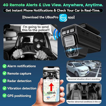 4G LTE Dash Cam Front and Inside, Dual 2K Car Security Camera with Remote Live View, GPS Tracking, Cloud Backup, AI Motion Detection, Sentry Mode, 2-Way Audio, IR Night Vision, OBD, 32GB Card