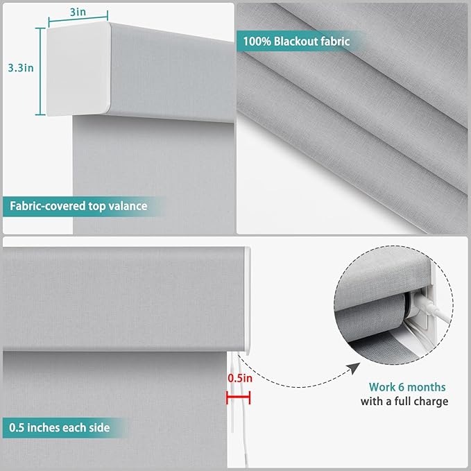 Changshade Smart Roller Shade with Remote Control Blackout Automatic Window Shades for Home Custom Size Motorized Blinds for Windows Work with Alexa,Google Home,Apple Homekit, Smokey Grey