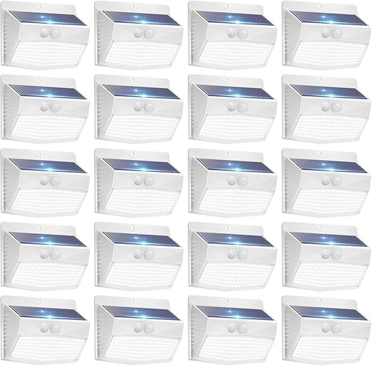 Peasur Solar Lights Outdoor Motion Sensor [20 Packs] Security Light with 3 Lighting Modes Wall Lights Waterproof Solar Powered Lights for Garden Fence Yard, White