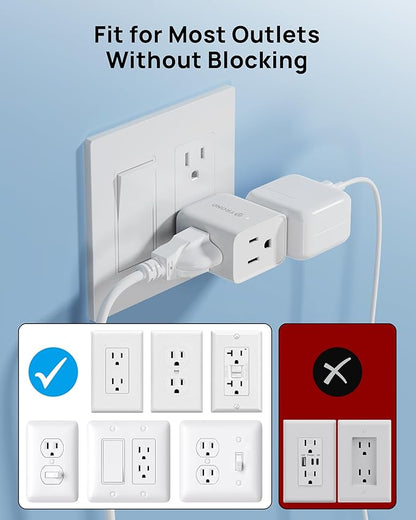 TROND Multi Plug Wall Outlet Extender 2 Pack - ETL Listed Electrical 3 Way Plug Extension Outlet Splitter Adapter, Small Multiple Wall Expander for Home Office Dorm Cruise Travel Essentials, White