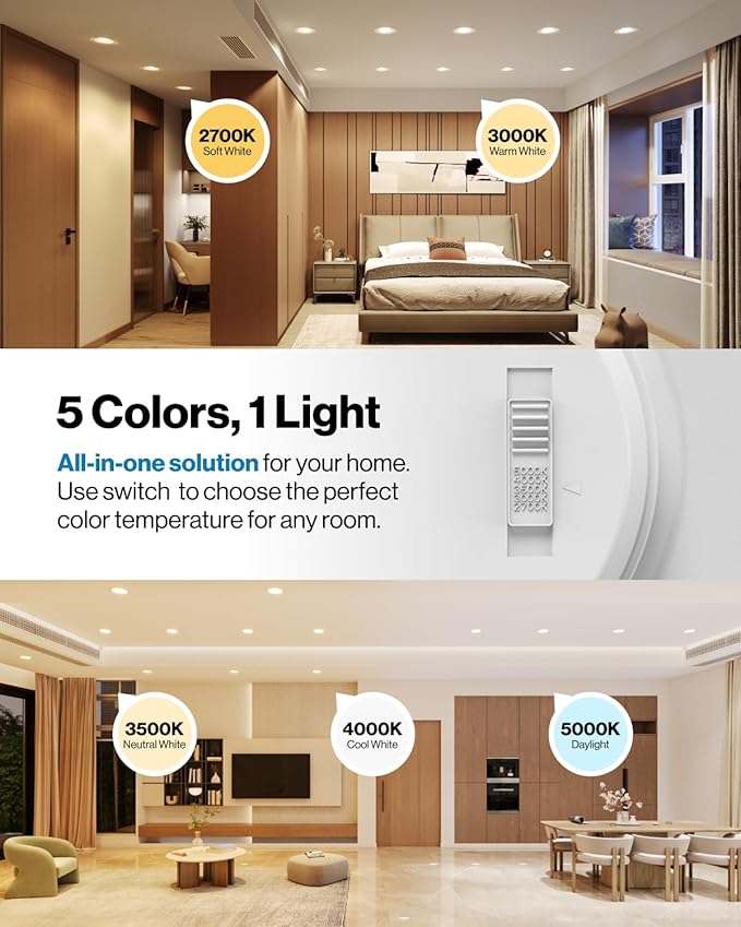 Sunco 12 Pack LED Recessed Lighting 6 Inch, Retrofit Can Lights, 965LM, 13W (100W Equivalent), Selectable CCT 2700K/3000K/3500K/4000K/5000K, Dimmable, Baffle Trim, Damp Rated UL