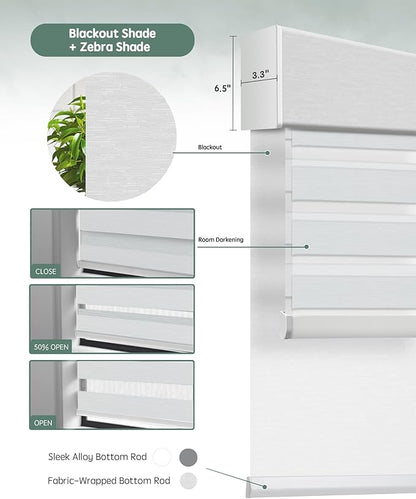 Yoolax Smart Dual Roller Shades, Motorized Blinds with Remote Smart Zebra Shades Compatible with Alexa, Blackout & Room Darkening Automatic Blinds for Windows (Zebra Layer White)