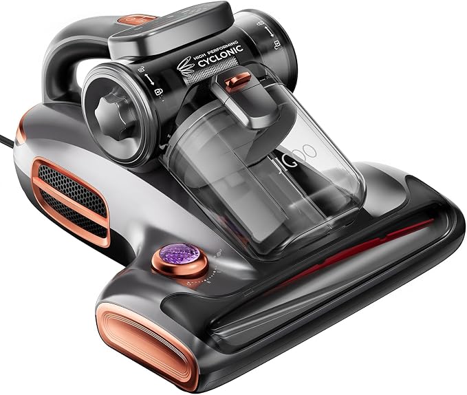 JIGOO T600 Bed Mattress Vacuum Cleaner with UV-C Light, 15Kpa Suction, 700W | 700W Motor, Handheld, Double Cup, Smart Dust Sensor, Ultrasonic, Heating Tech, MIF Filter, Deep Clean for Bed, Sofa, Pet Hair