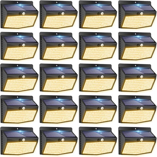 Peasur Solar Lights Outdoor Motion Sensor [20 Packs] Security Light with 3 Lighting Modes Wall Lights Waterproof Solar Powered Lights for Garden Fence Yard, Warm White
