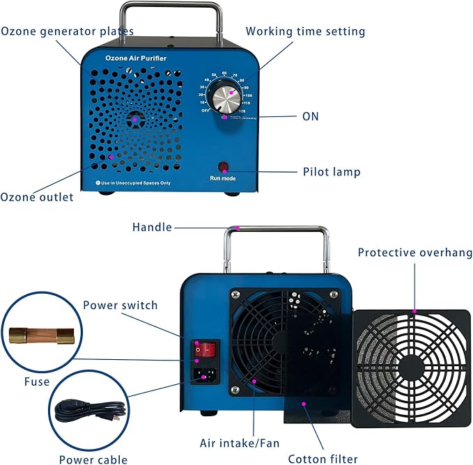 Portable High-Output Ozone Generator, Air Purifier for Odor Elimination, up to 4,000 Sq Ft, for Home, Basement, Office, Smoke, Pets