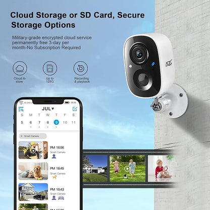 DCT 2Pcs Security Camera Wireless Outdoor, Battery Powered WiFi Surveillance Cameras for Home Security Outside, 2K Color Night Vision AI Motion Detection Siren Alarm Spotlight 2-Way Talk Waterproof