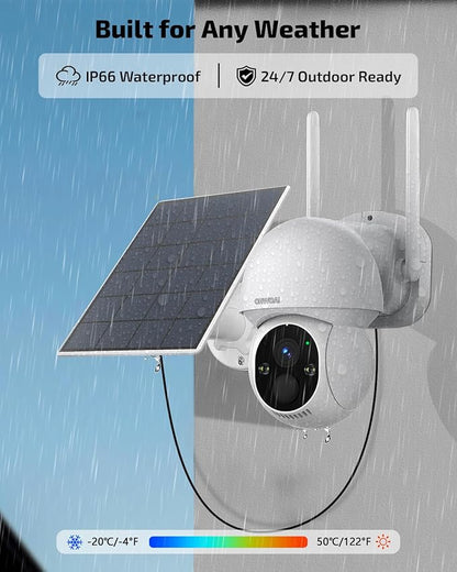《100% Solar Powered & 2-Way Audio》Outdoor Wireless PTZ Camera System, 4MP Solar Powered Battery Cameras Systems, Home Video Surveillance DVR Kits with PIR Motion Detection