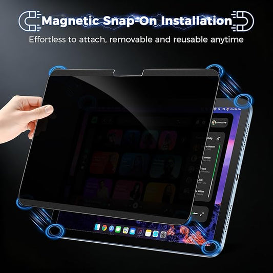 4-Way Magnetic Privacy Screen for iPad Air 11 Inch 2024/2025 (M2/M3, 6th/7th Gen), Removable 360° Private Filter for iPad Air 11, Anti Glare Bubble-Free Easy Install Security Protector, 1 Pack