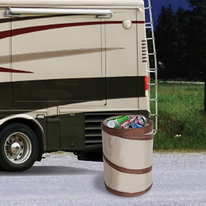 Smart Design Spiral Pop Up Trash Bin with Open Top - Easy to Clean Design - for Recyclables, Garbage, Paper Clutter, Trash Bin - Home - 9.5 x 13 Inch - Beige with Dark Brown Trim