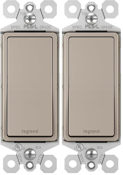 Legrand - Pass & Seymour Radiant 15 Amp Light Switch, 3 Way Light Switch, Brushed Nickel Paddle Rocker Switch, TM873NICC10, 1 Count (Pack of 2)