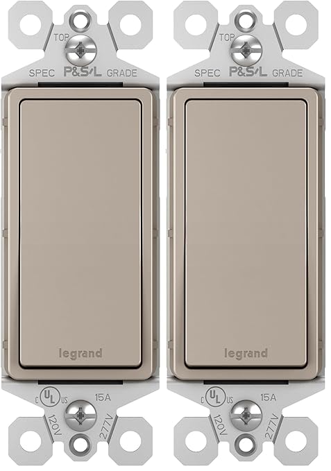 Legrand - Pass & Seymour Radiant 15 Amp Light Switch, 3 Way Light Switch, Brushed Nickel Paddle Rocker Switch, TM873NICC10, 1 Count (Pack of 2)