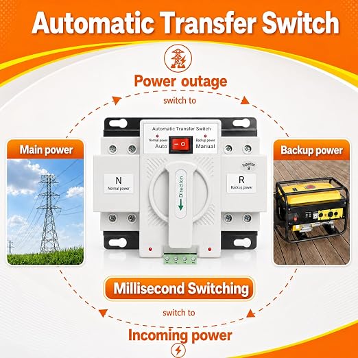 Ketofa 2P 63A 110V Automatic Transfer Switch, Dual Power ATS, White