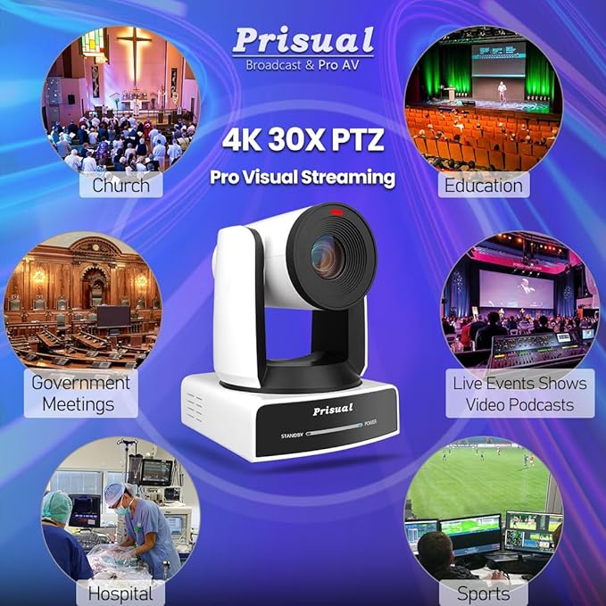 Prisual Ultra 4K PRO NDI PTZ Camera Gen 5, 30x Optical Zoom, 1/1.8" UHD CMOS 8.42MP, 4K 60P AI Tracking, HDMI SDI USB3.0&2.0 for Church, Freed Support(Official NDI 6 & NDI HX3 Certified)TEM-4K30N PRO