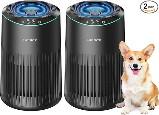 Air Purifiers for Bedroom Home for Smoke Pet Dander Odors, Air Purifier with Sleep Mode Small Air Purifier with Fragrance Sponge for Bedroom Office, Blue Ambient Light, 23dB Quiet, 2 Pack Black