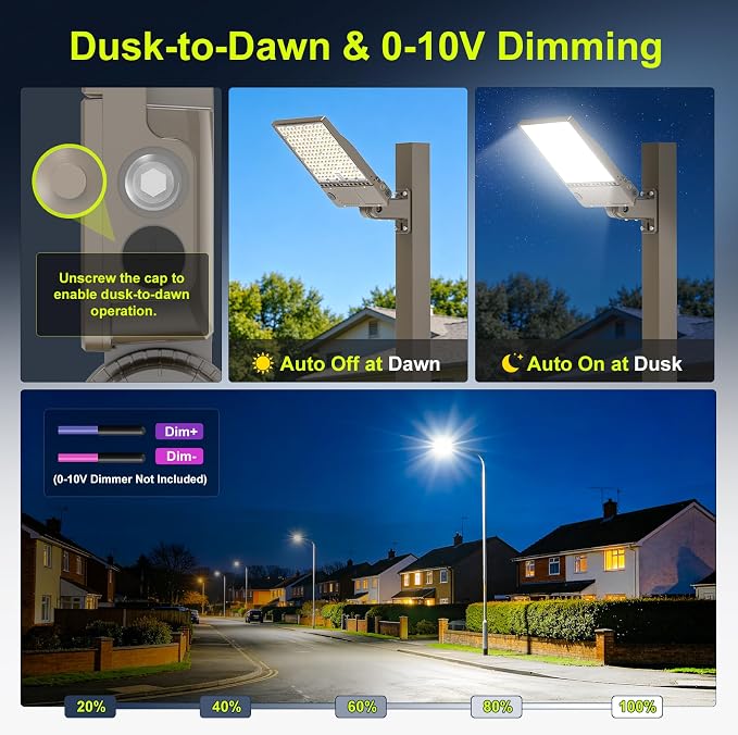 3 Pack 480V LED Parking Lot Light 360W/288W/216W, 3000K 4000K 5000K Adjustable 54000LM 0-10V Dimmable with Photocell, ETL Listed Shoebox Pole Lights Arm & Slip Fitter Mount, AC277-480V