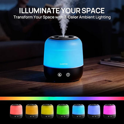 Clarston Humidifiers for Bedroom, 2L Top Fill with 360° Nozzle for Large Room, 7-Color Night Light, 24dB Quiet Cool Mist Air Humidifier for Baby Nursery & Plants, No BPA, Auto Shut Off, Easy to Clean