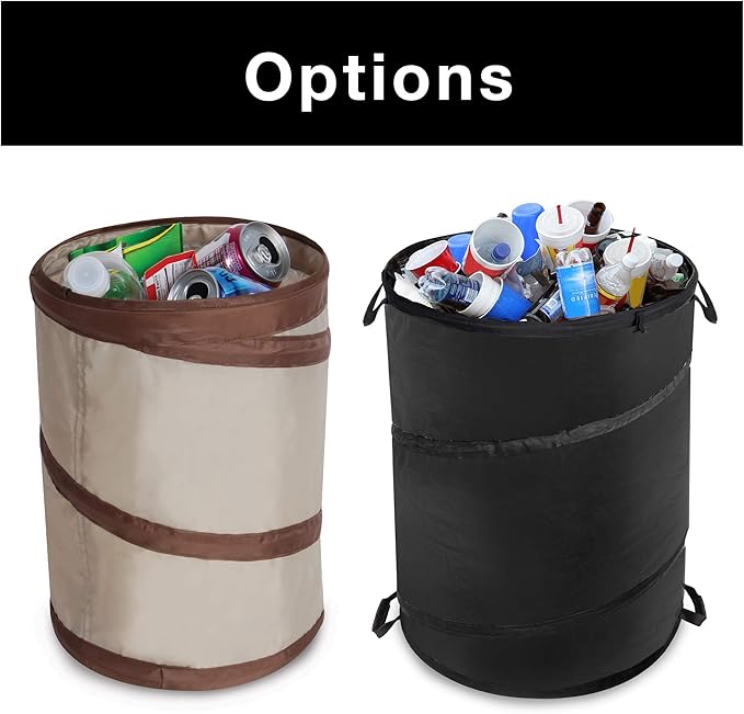 Smart Design Spiral Pop Up Trash Bin with Open Top - Easy to Clean Design - for Recyclables, Garbage, Paper Clutter, Trash Bin - Home - 9.5 x 13 Inch - Beige with Dark Brown Trim