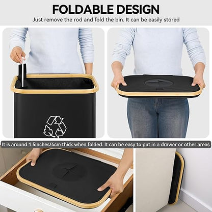 Recycling Bin for Kitchen, 26 Gallon 100L Indoor Home Recycle Bin with Lid and 2 Removeable Reusable Inner Bags, for Bottles, Cans, Glass, Plastic & Stickers, Black