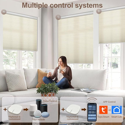 Godark Motorized Light Filtering Cellular Shades Compatible with Alexa/Google Home Electric Blinds Smart Honeycomb Shades for Windows Automatic Blinds with Remote Custom Size-Beige