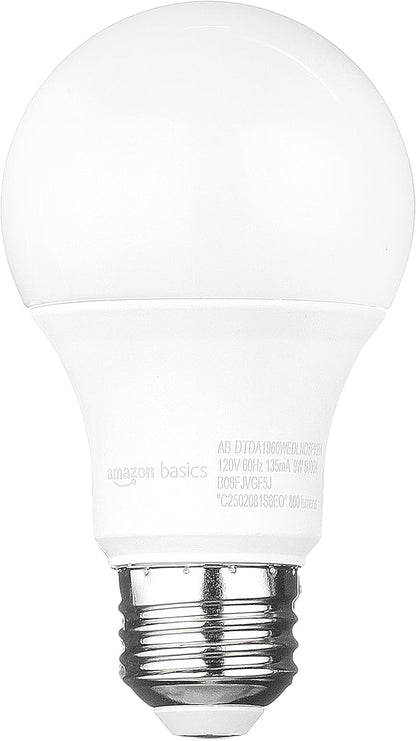 Amazon Basics A19 Dusk to Dawn Sensor LED Outdoor Light Bulbs, 60W Equivalent, Energy-Efficient 9W, Daylight White 5000K, E26 Base, Auto On/Off, Porch, 10,000 Hours, 6-Pack
