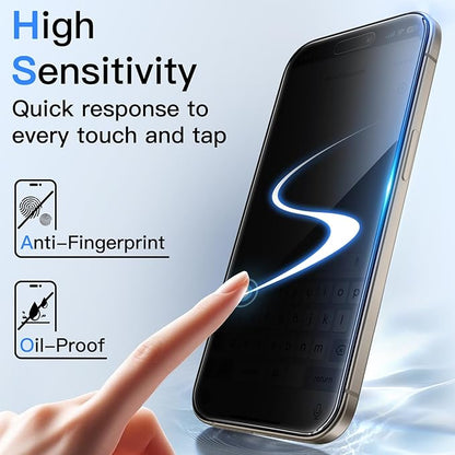JETech 360 Degree Privacy Screen Protector for iPhone 15 Pro Max 6.7-Inch, 4-Way Anti-Spy Tempered Glass Film with Easy Installation Tool, 2-Pack